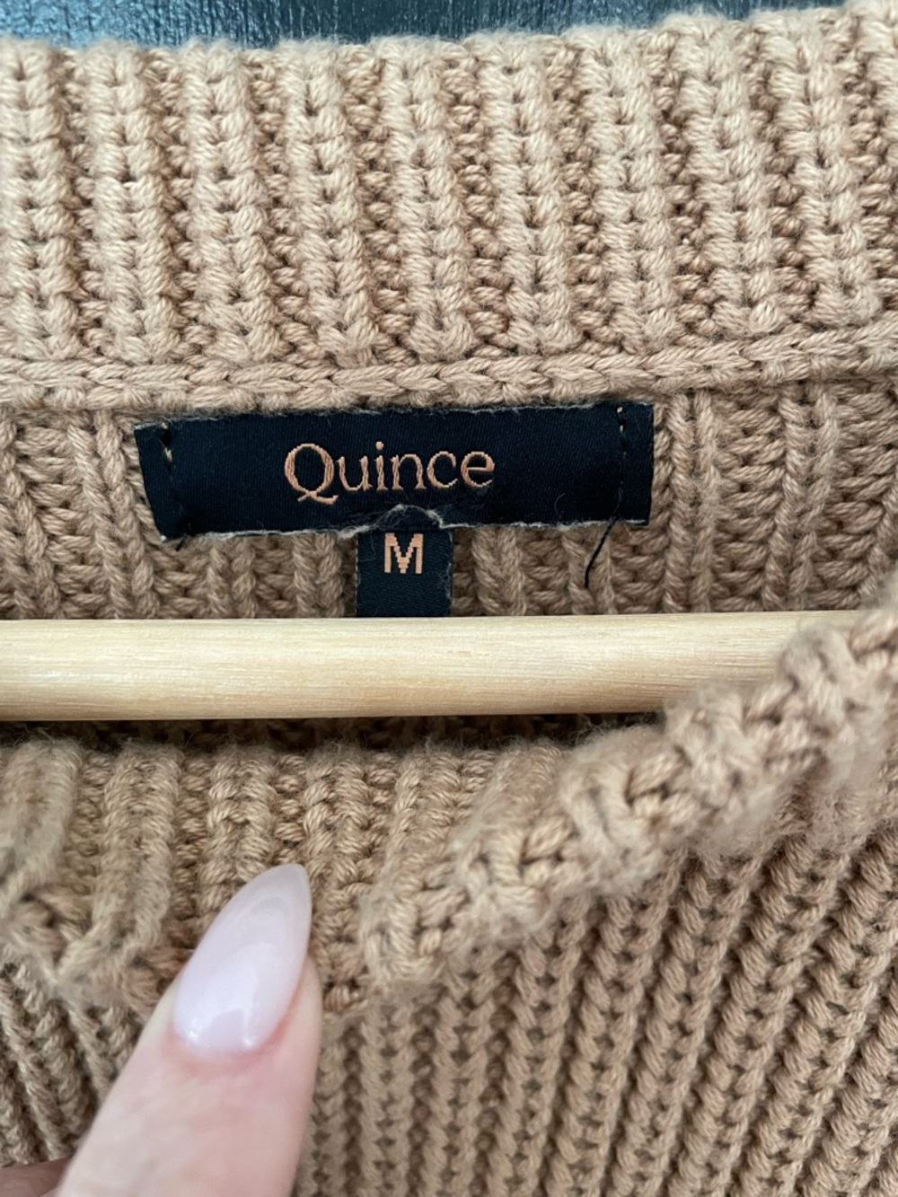Quince Fisherman’s Cotton Knit Crewneck Sweater in Camel, Medium - Picture 4 of 5